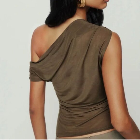 NEW Reformation Belle Knit Sheer Top Small Dark Olive - Picture 4 of 8